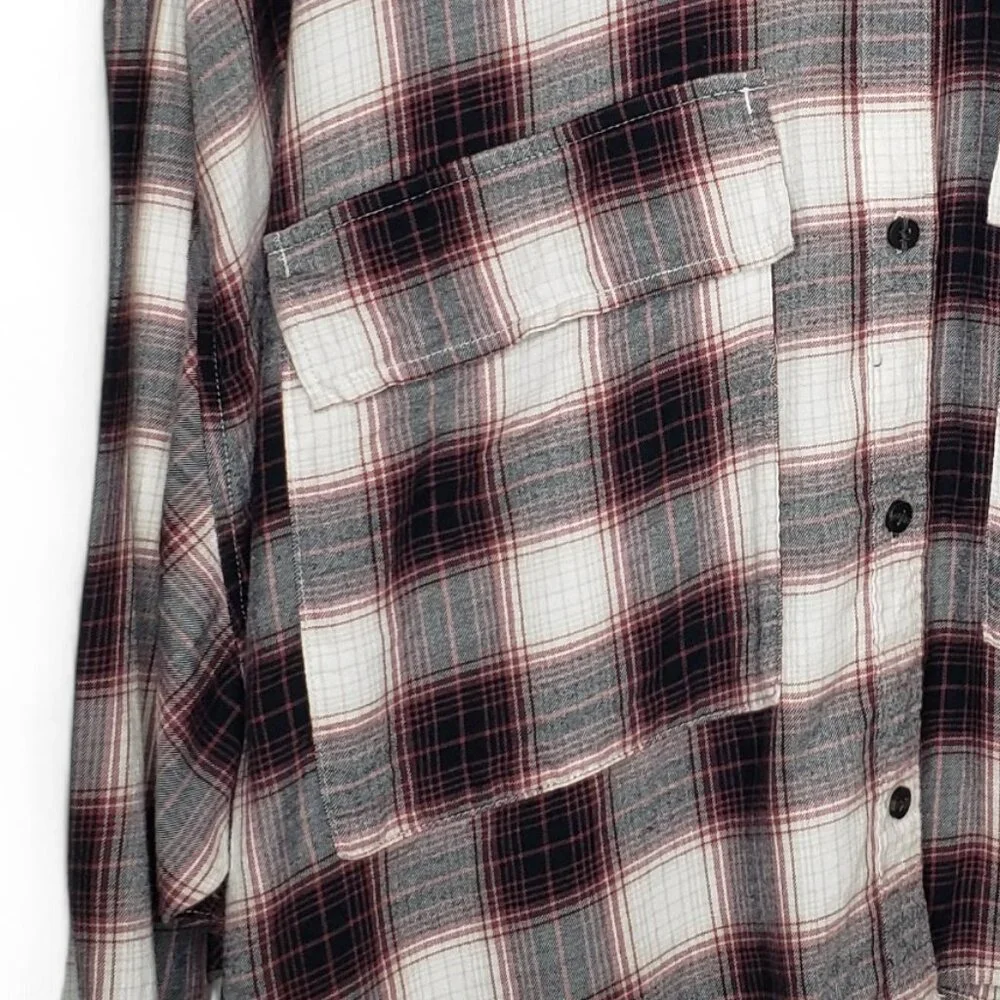 Abercrombie & Fitch Oversized Crop Flannel Shirt Women's Soft Work Pockets XL - Picture 5 of 8